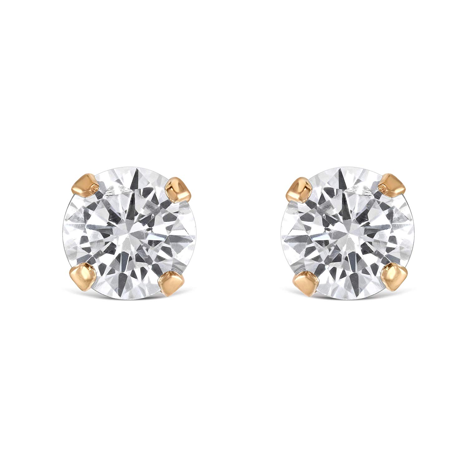 CZ 925 Rose Gold Plated Sterling Silver Stud Earrings in a 4 Claw ...