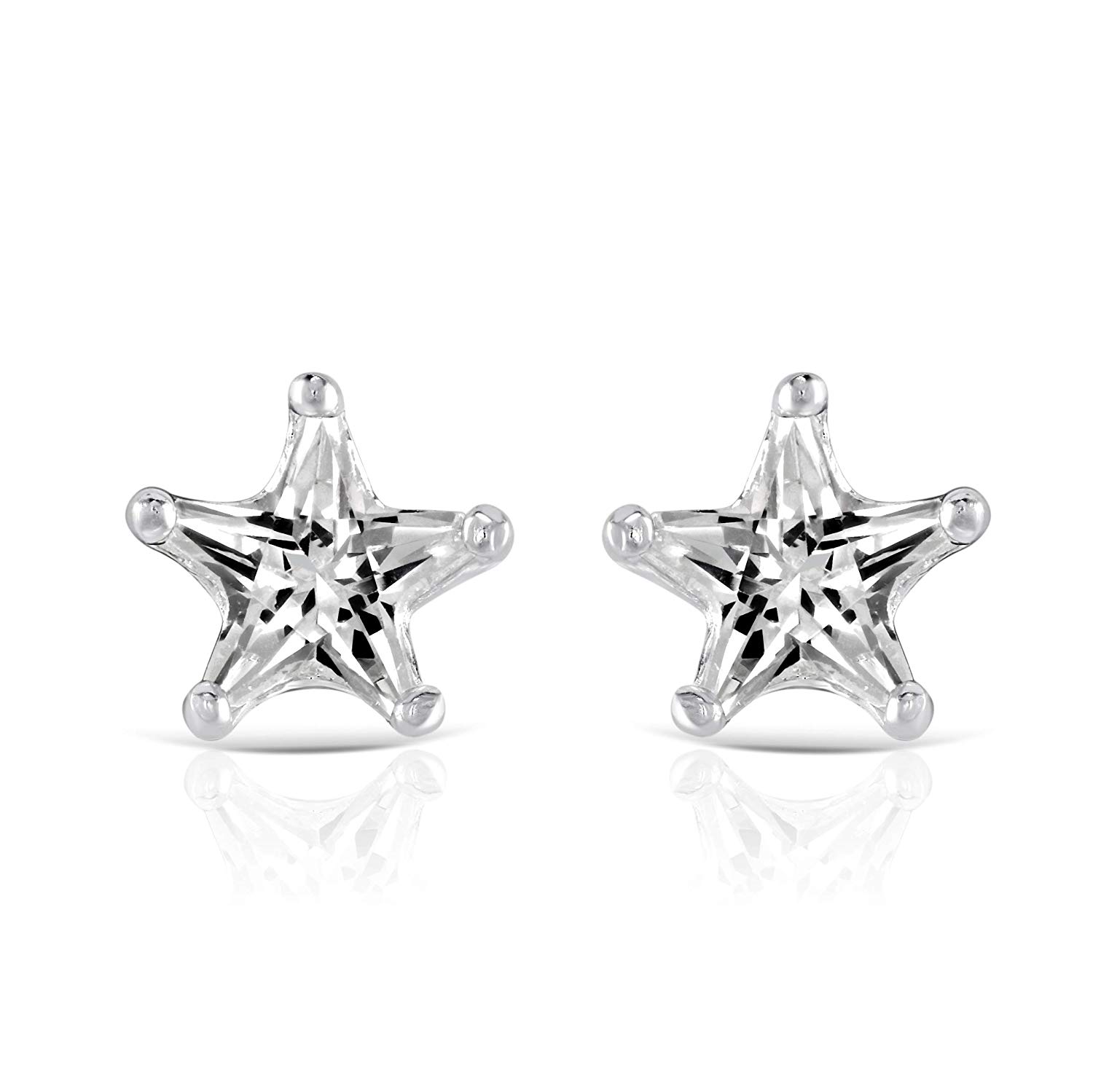 Orecchini A Bottone StarGems In Moissanite 0.5ct, Forma Pianeta, Argento 925 Placcato Platino