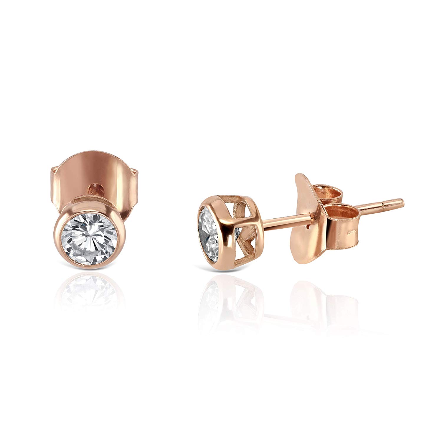 Cubic Zirconia 4mm Gem, Martini Set in Rose Gold Plated Sterling Silver ...